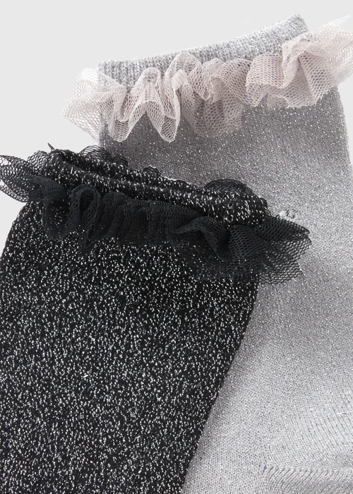 2 Pack Black & Grey Glitter Frill Socks (Younger 6-Older 5.5) - 4-5.5 Image 2
