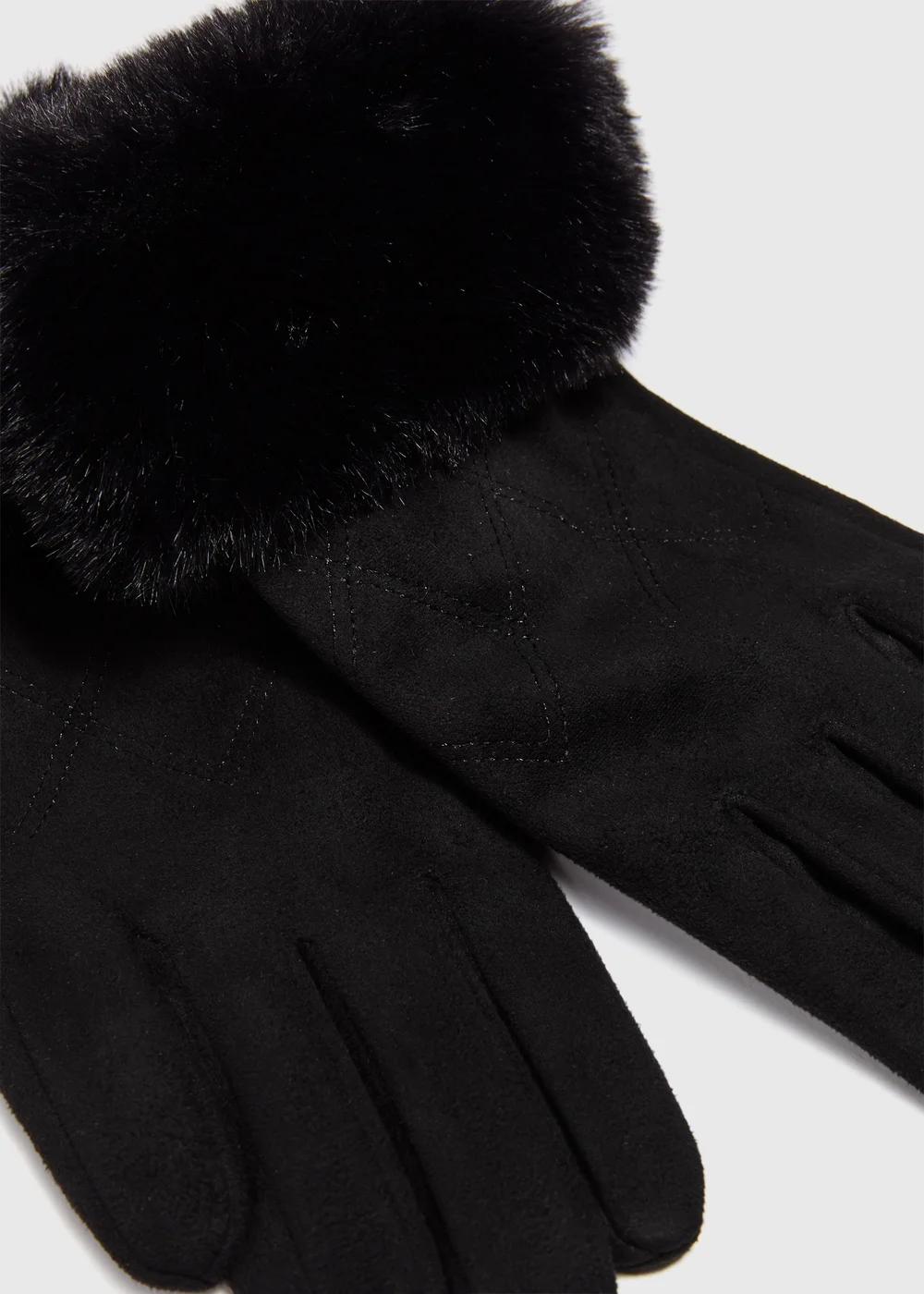 Black Faux Fur Trim Gloves - One Size Image 2