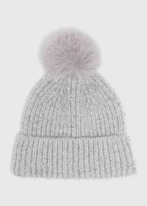 Wondrous Silver Pom Pom Beanie - One Size Image 1