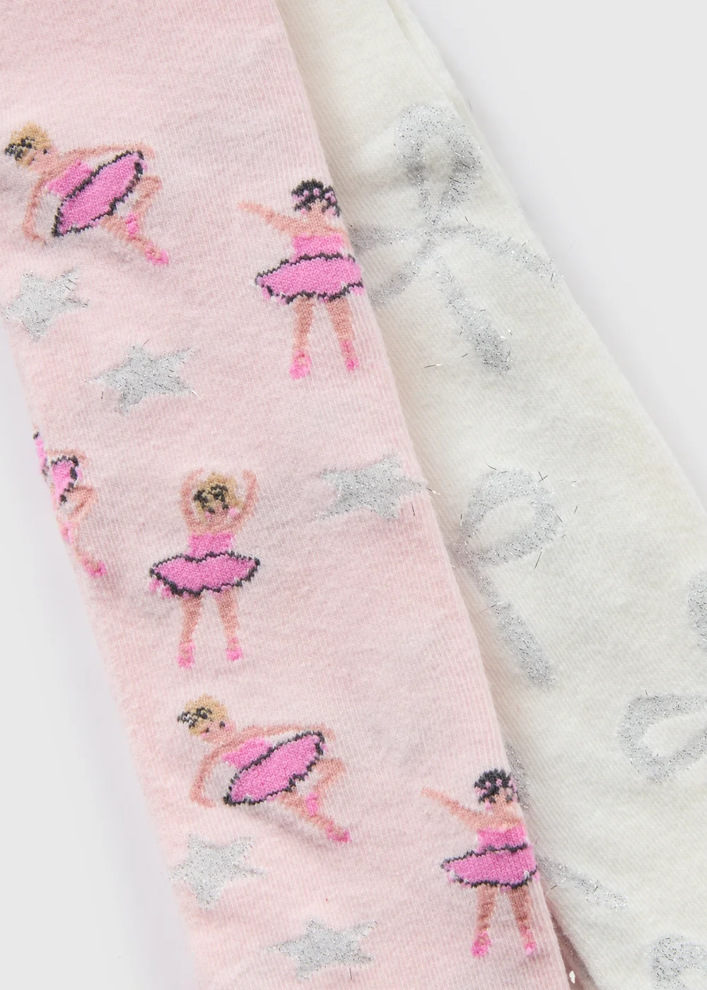 2 Pack Girls Pink & Cream Ballerina Bow Tights (2-11yrs) - 2-3 Yrs Image 2
