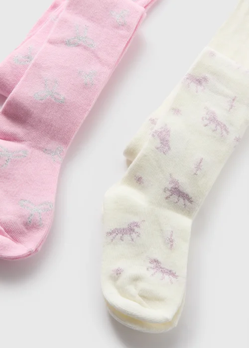 2 Pack Girls Pink Unicorn Tights (2-11yrs) - 2-3 Yrs Image 2