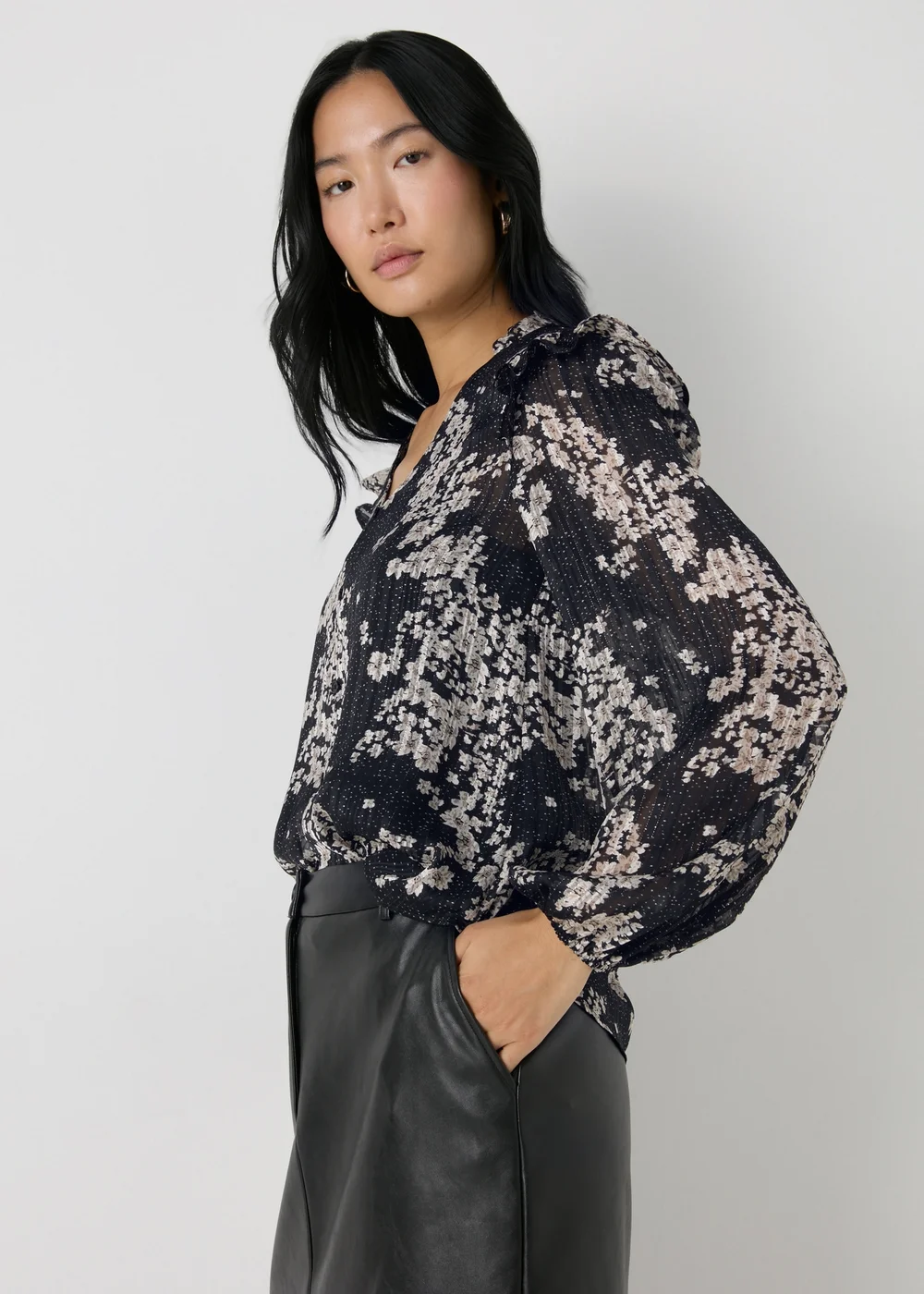 Et Vous Black Floral Frill Blouse - 8 Image 1