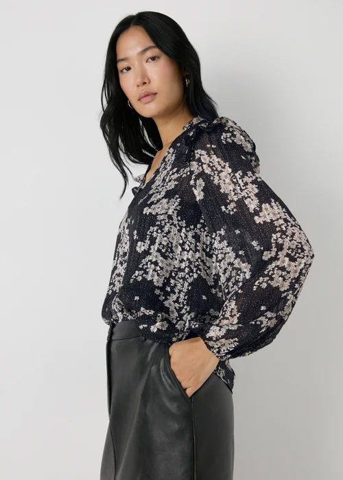 Et Vous Black Floral Frill Blouse - 8 Image 1