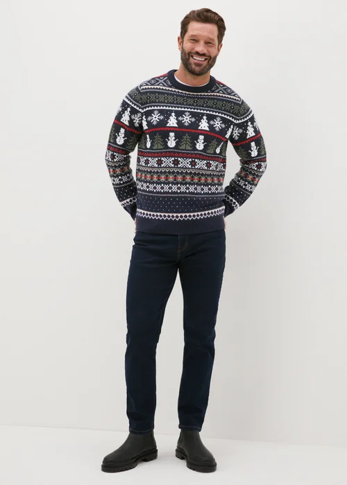 Navy Fairisle Snowman Knit Jumper - S Image 3