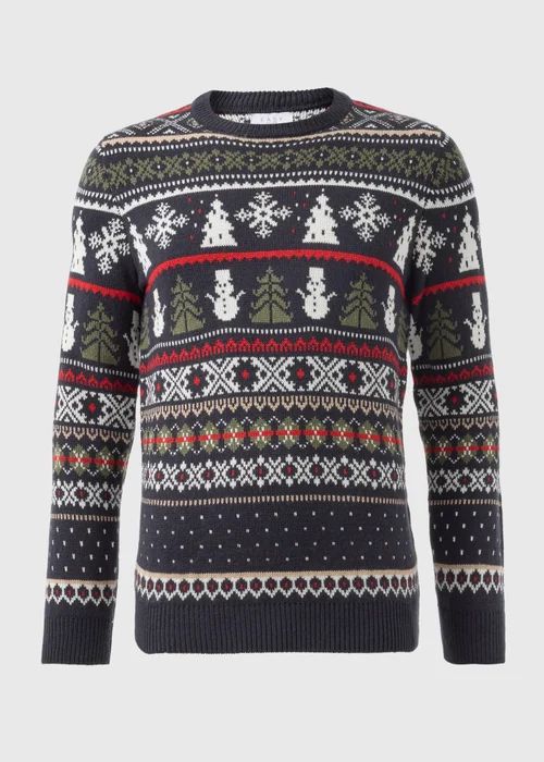 Navy Fairisle Snowman Knit Jumper - S Image 4