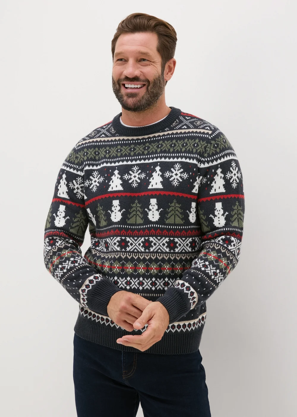 Navy Fairisle Snowman Knit Jumper - S Image 1