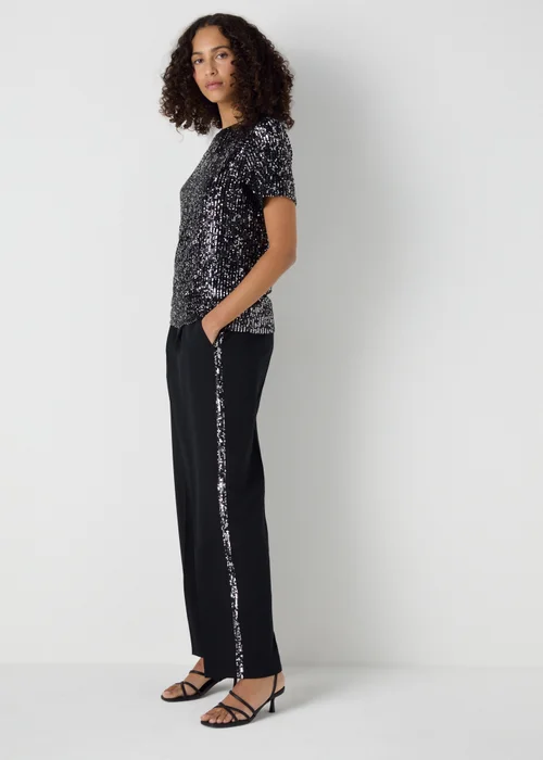 Et Vous Black Sequin Side Stripe Trousers - 8 Image 1