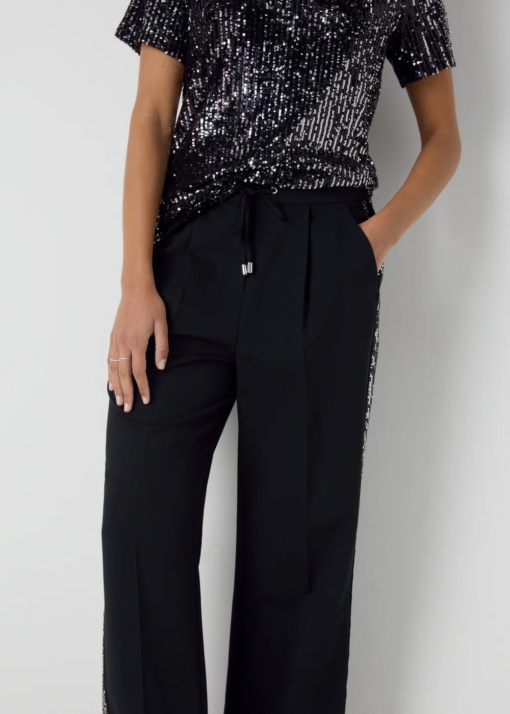 Et Vous Black Sequin Side Stripe Trousers - 8 Image 3