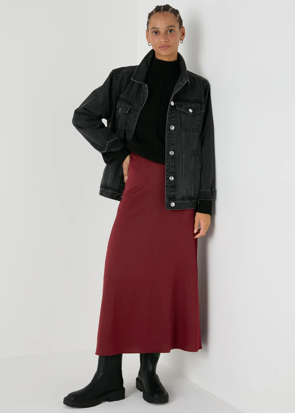Burgundy Satin Midaxi Slip Skirt - 8 Image 3