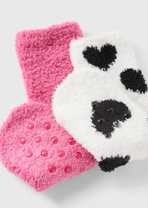 2 Pack Girls Pink Heart Fluffy Socks - 4-5.5 Image 2