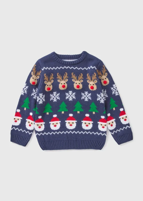 Kids Navy Christmas Knitted Jumper (1-7yrs) - 1-1.5 Yrs Image 1
