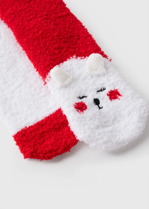 2 Pack Winter Poem Red Polar Bear Cosy Socks - One Size Image 2