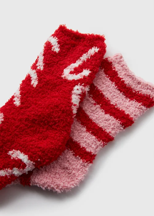 2 Pack Red Candy Cane Cosy Socks - One Size Image 2