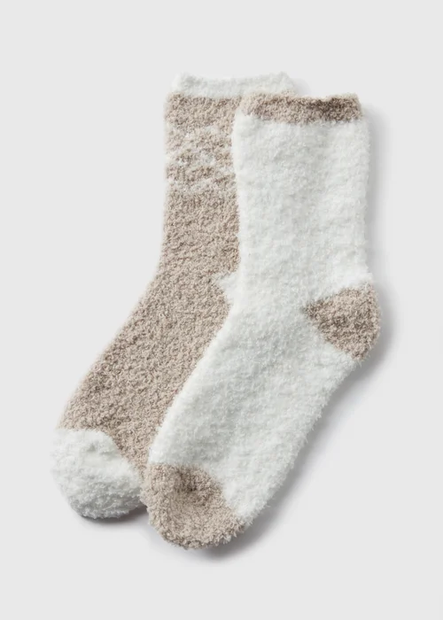 2 Pack Mink Fairisle Cosy Socks - One Size Image 1