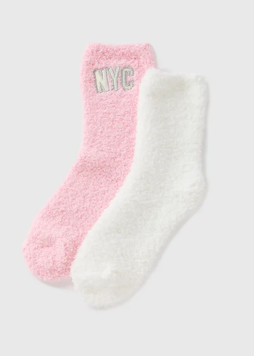 2 Pack Pink Cosy NYC Socks - One Size Image 1