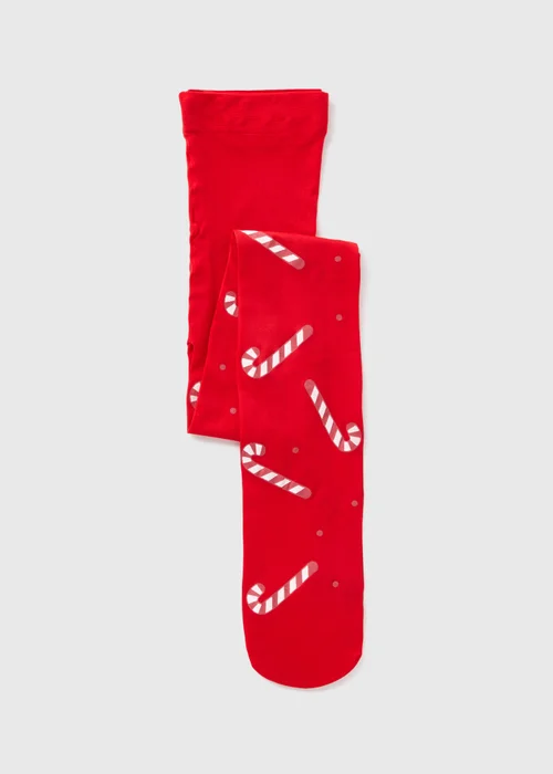 Girls Red Candy Cane Tights (2-11yrs) - 2-3 Yrs Image 1