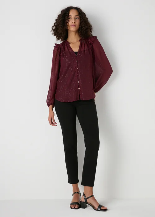 Et Vous Burgundy Frill Blouse - 8 Image 1