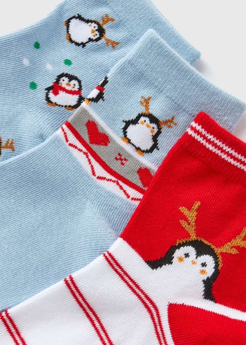 3 Pack Girls Blue Penguin Socks (Younger 6-Older 5.5) - 4-5.5 Image 2
