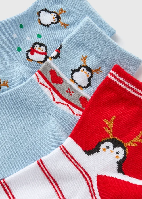 3 Pack Girls Blue Penguin Socks (Younger 6-Older 5.5) - 4-5.5 Image 2
