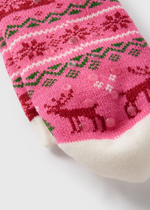 1 Pack Pink Fairisle Slipper Socks - One Size Image 2