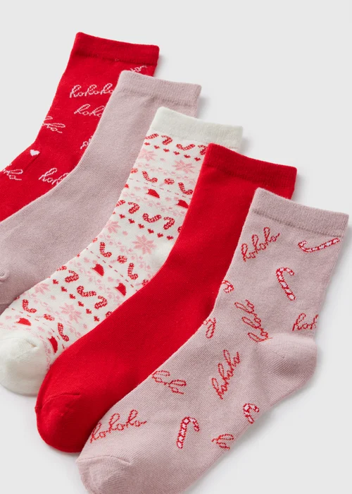 Wondrous 5 Pack Red Christmas Print Socks - One Size Image 2
