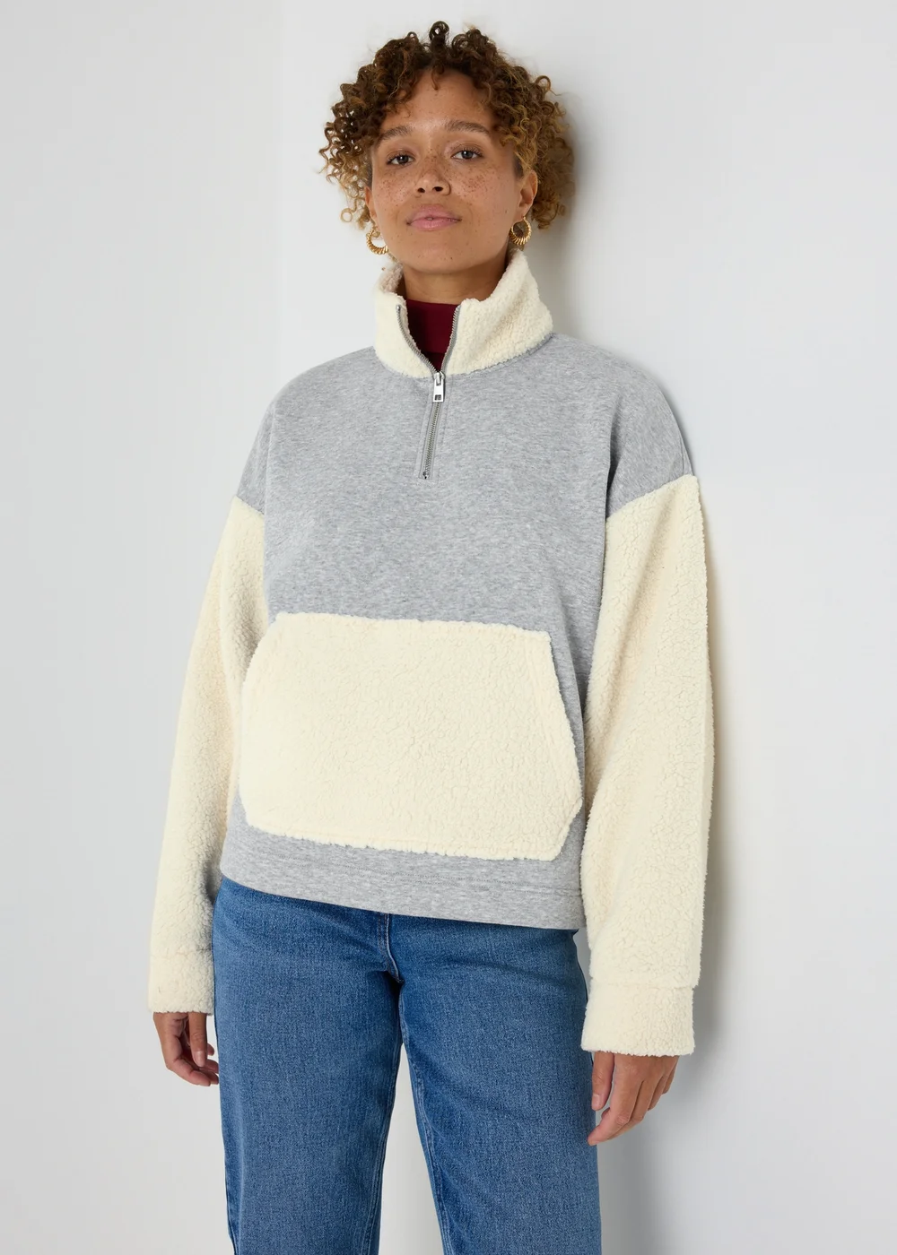 Grey Contrast Borg Fleece - S Image 1