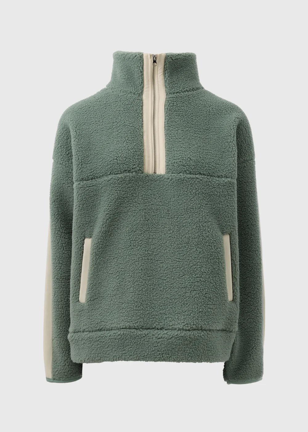 Khaki Contrast Borg Half Zip Fleece - S Image 4