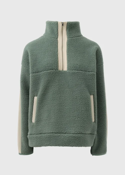 Khaki Contrast Borg Half Zip Fleece - S Image 4