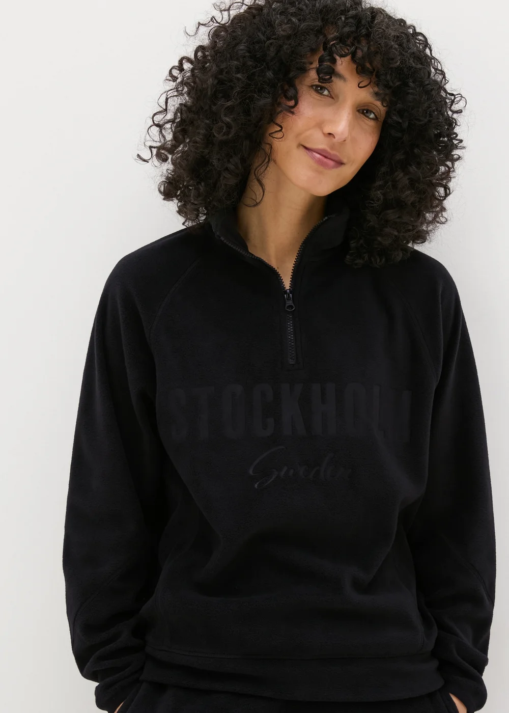 Black Half Zip Fleece Stockholm Sweatshirt - S Image 1
