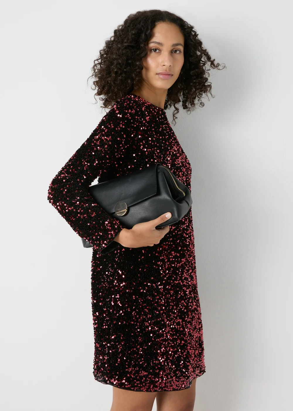 Et Vous Burgundy Sequin Long Sleeve Mini Dress - 8 Image 3