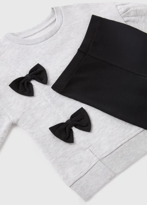 Girls Grey Bow Sweatshirt & Flared Leggings Set (1-7yrs) - Age 2 - 3 Years Image 2
