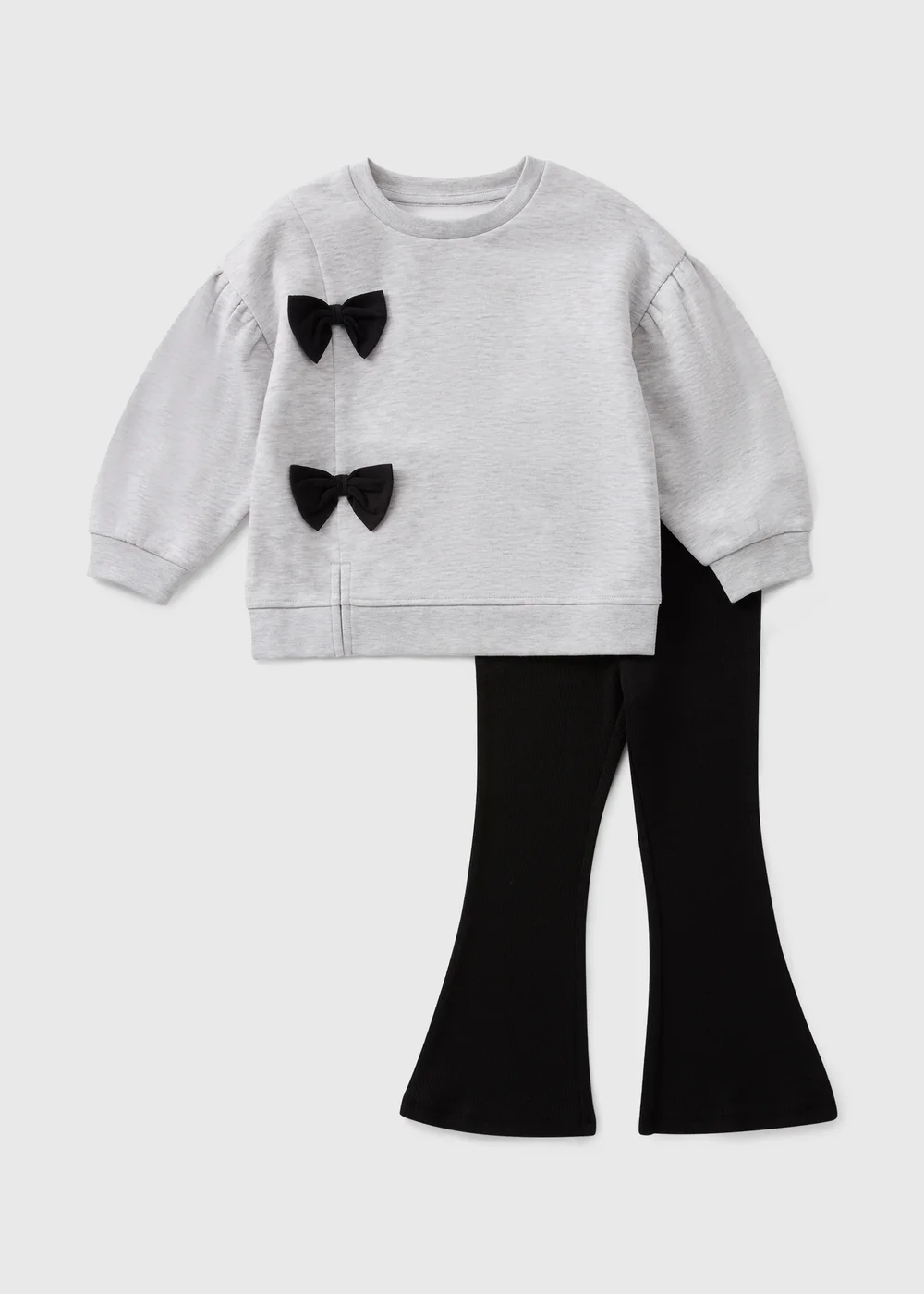Girls Grey Bow Sweatshirt & Flared Leggings Set (1-7yrs) - Age 2 - 3 Years Image 1