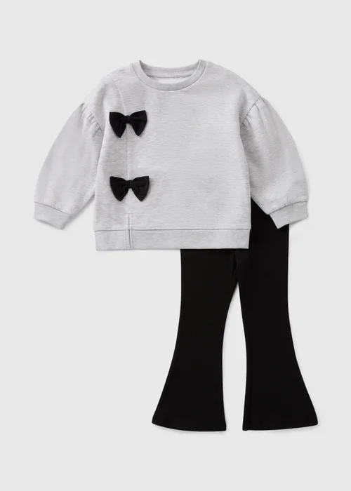 Girls Grey Bow Sweatshirt & Flared Leggings Set (1-7yrs) - Age 2 - 3 Years Image 1