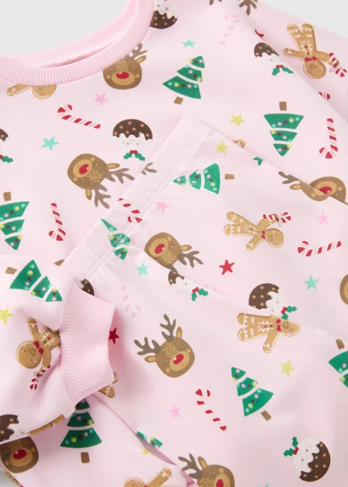 Girls Pink Christmas Print Sweatshirt & Leggings Set (1-7yrs) - 1 half year to 2 Image 2