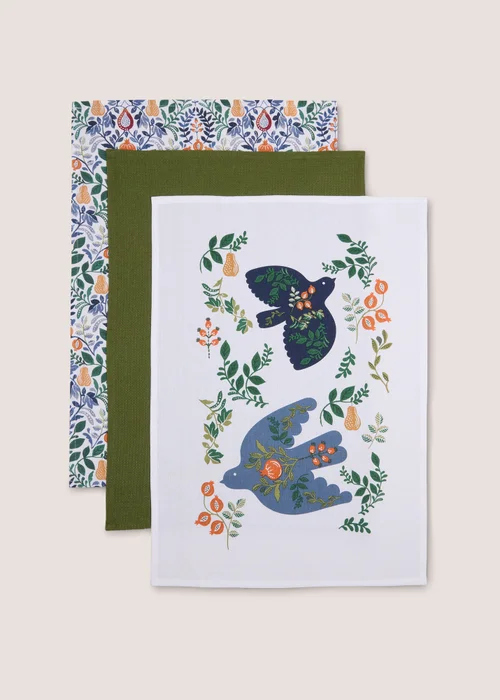 3 Pack Folk Harvest Tea Towels Image 1