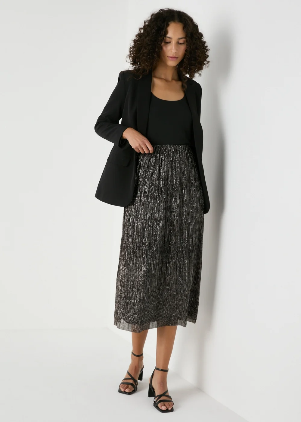 Et Vous Black Lurex Midi Skirt - Size 8 Image 1