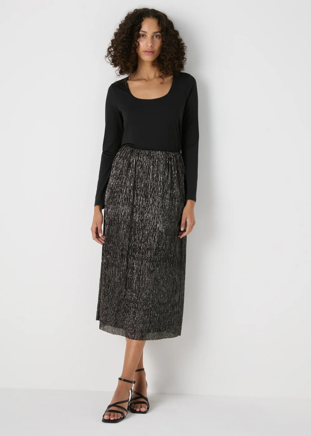 Et Vous Black Lurex Midi Skirt - Size 8 Image 3
