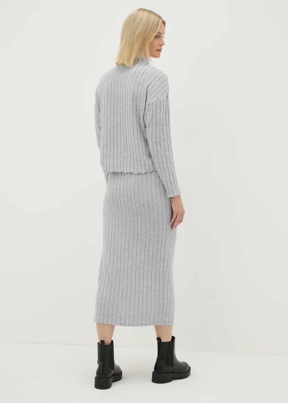 Grey Jersey Ribbed Midi Skirt - 8 Image 2