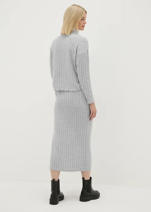 Grey Jersey Ribbed Midi Skirt - 8 Image 2
