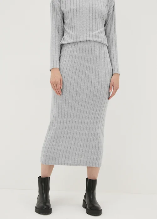 Grey Jersey Ribbed Midi Skirt - 8 Image 3
