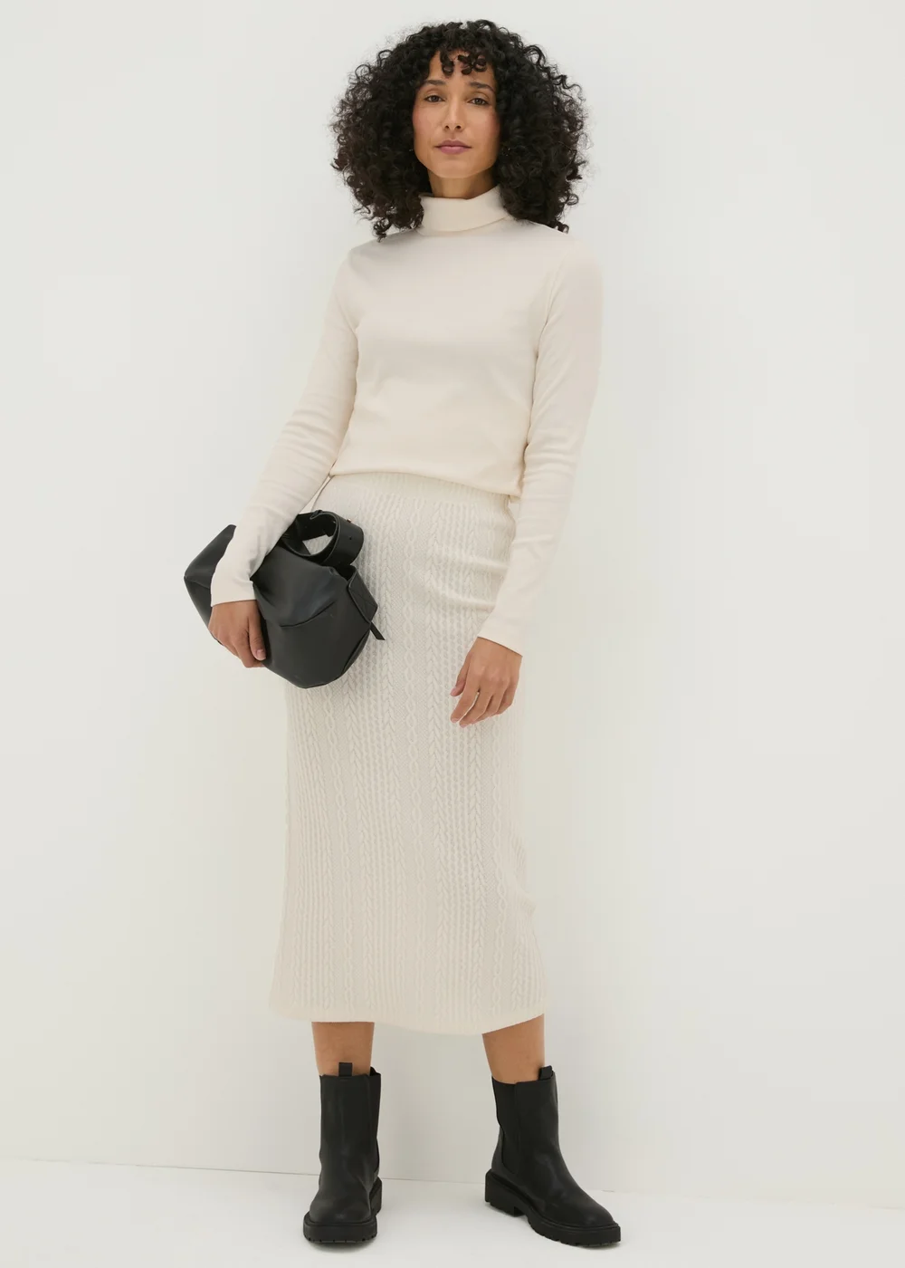 Cream Cable Knit Midi Skirt - 8 Image 1