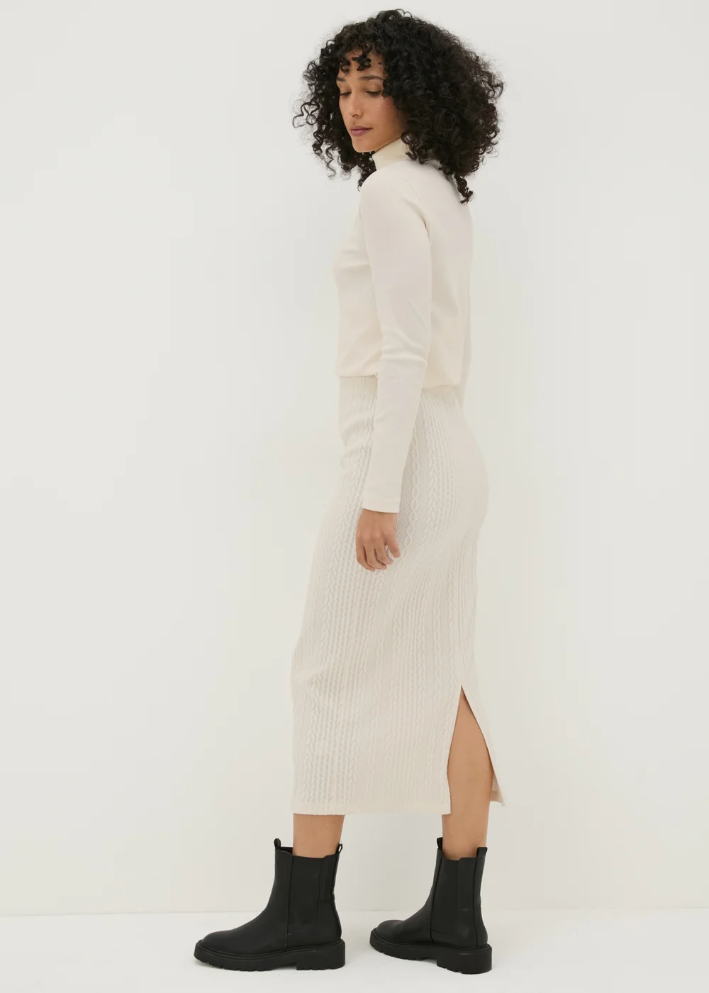 Cream Cable Knit Midi Skirt - 8 Image 2