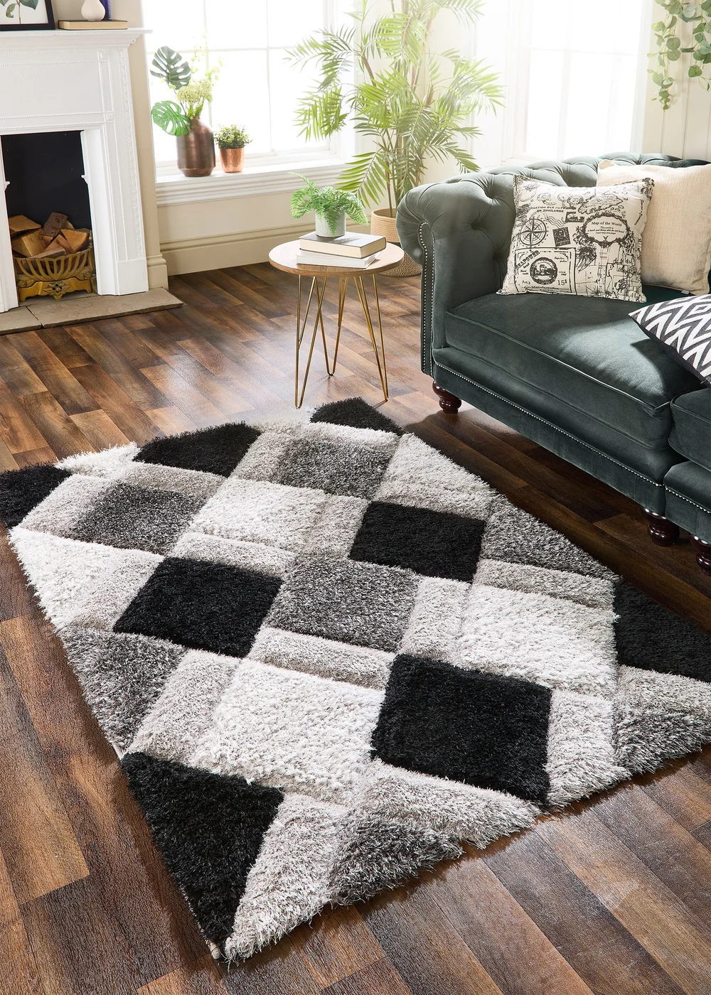 Origins Grey 3D GEO Shaggy Rug - 60 X 110 Image 1