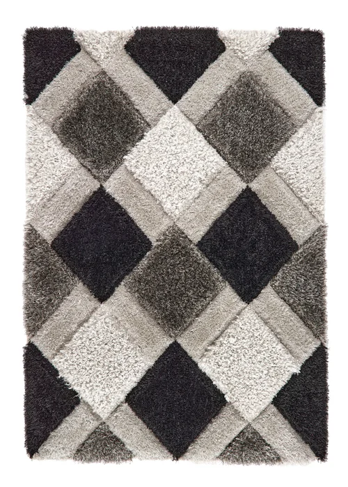 Origins Grey 3D GEO Shaggy Rug - 60 X 110 Image 2