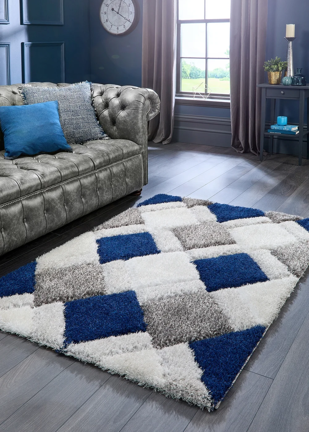 Origins Navy 3D GEO Shaggy Rug - 60 X 110 Image 1