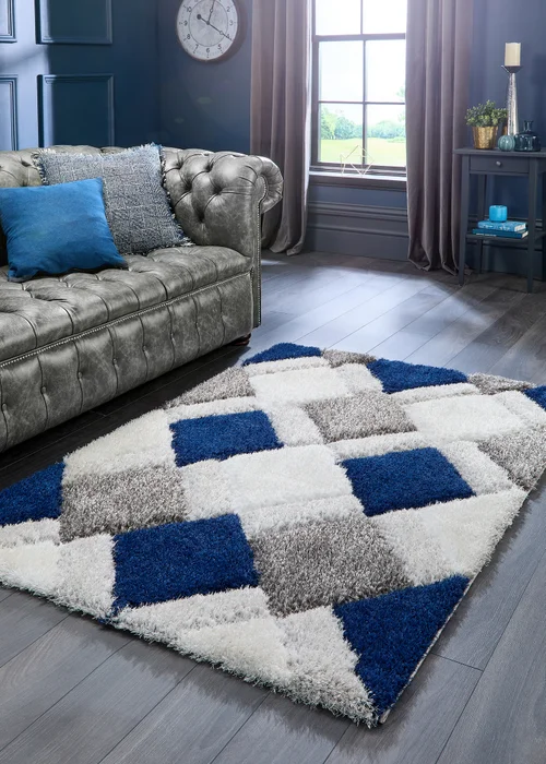 Origins Navy 3D GEO Shaggy Rug - 60 X 110 Image 1
