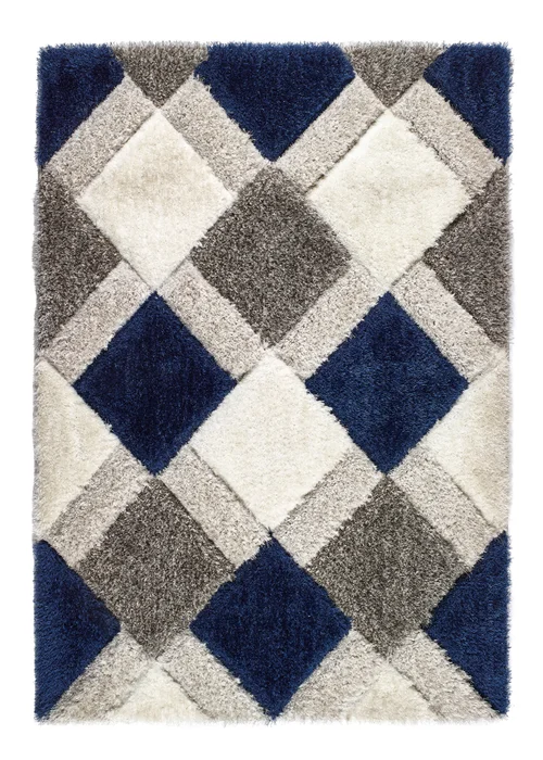 Origins Navy 3D GEO Shaggy Rug - 60 X 110 Image 2