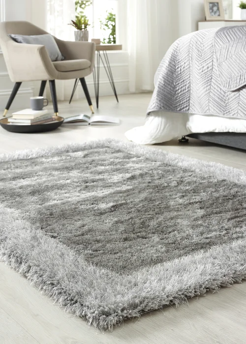 Origins Silver Shimmer Shaggy Border Rug - 80 x 150 Image 1
