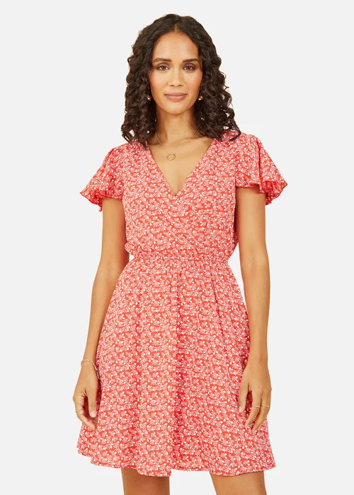 Mela Red Ditsy Print Wrap Skater Dress - 8 Image 3