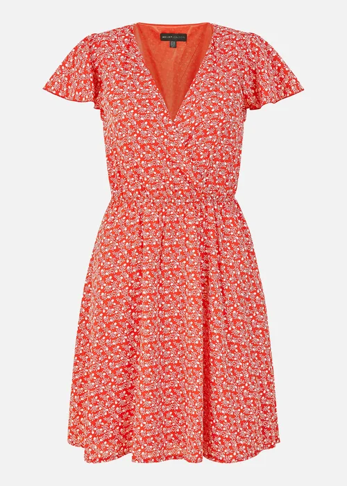 Mela Red Ditsy Print Wrap Skater Dress - 8 Image 4
